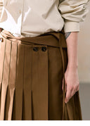 Layered Pleated Skirt Over Pants – Coffee Brown Set