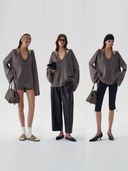 Pure Wool 2-Piece Knit Lounge Set – Halter Top, Oversized Cardigan and Knit Shorts | Minimalist Fall Winter Outfit for Women