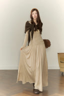 Beige Knit Top & Maxi Skirt Set with Wool Scarf – Autumn Winter Cozy Elegant Outfit, Minimalist Neutral Tones
