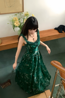Emerald Garden Party Dress – Elegant Green Floral Maxi Gown, Vintage Romantic Ruffle Evening Dress