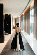 Vogsion “Eternal Contrast” Black & White Backless Evening Gown