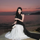 Vogsion “Eternal Contrast” Black & White Backless Evening Gown