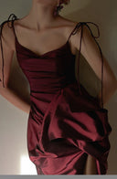 Vogsion “Rouge Muse” Draped Satin Slit Dress – Christmas Night Edition