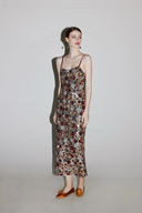 VOGSION “La Rosée Dorée” Sequin Floral Gown — Handcrafted Beaded Rose Slip Dress for Evening & Holiday Parties