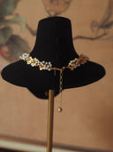 Vintage Gold-Plated Brass Leaf Pearl Choker Necklace – Baroque Floral Statement Jewelry