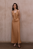 Vacation-ready brown button front dress for women