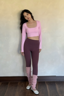 KOKOYAYA Lace Trim Square Neck Long Sleeve Crop Top – Women’s Yoga Activewear Workout Shirt, Ballet Dance Athleisure Top with Slim Fit Design
