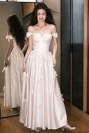 Ivory Bow Off-Shoulder Gown Robe