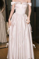 Ivory Bow Off-Shoulder Gown Robe