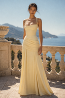 The Vogsion Sura Petite Wedding Guest Draped Maxi Dress in Lemon Yellow