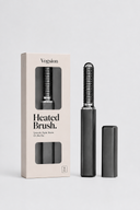 Vogsion black portable heated hair brush with matching cap and retail packaging, compact styling brush for bangs, touch-ups, and on-the-go hair volume