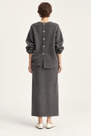 Charcoal grey Aderyn sweater and midi skirt set, back view showing the button fastening