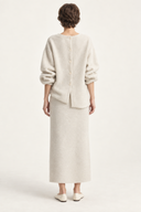 Ivory Aderyn sweater and midi skirt set, back view showing the button fastening