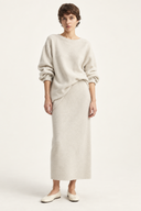 Ivory Aderyn wool-blend crewneck sweater and high-waist midi skirt set, front view