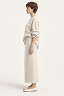 Ivory wool-blend sweater and straight midi skirt set, side view