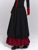 Black and red layered bubble maxi skirt hem and volume detail