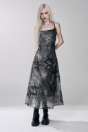 Dragon floral Gothic maxi dress with blonde model