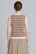 Fair Isle button knit vest in warm rust and cream, back view