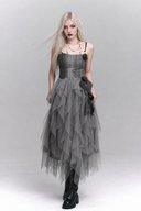 Gray layered tulle Gothic dress with blonde model