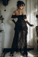 MIRA black Gothic high-low lace prom dress back view