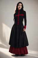 MIRA black and red Gothic top and maxi skirt two-piece set front view