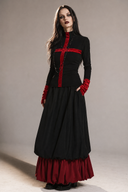 MIRA Victorian Gothic black top and long red-trim maxi skirt set