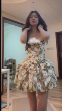 VOGSION Élodie Petite Floral Sequin Corset Bubble Mini Dress
