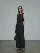 Elegant Black Maxi Dress with Flowing Cape Detail, Sleeveless Evening Gown for Formal, Cocktail & Resort Wear