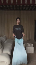 VOGSION Alicia Light Blue Beaded-Fringe Petite Maxi Dress