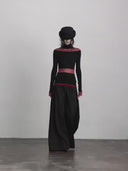 Veinbound Black & Burgundy Gothic Lace Long Sleeve Top