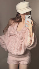 Vogsion Cozy Pink Bow Knit Sweater