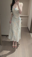 Vogsion Odette Ethereal 3D Floral Watercolor Mesh Maxi Dress