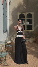 VOGSION Riviera Muse Deep V Halter Backless Maxi Dress