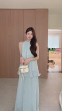 Vogsion Elysian Tiered Pleated Chiffon Maxi Dress