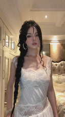 Vogsion Amber Light Lace Spliced Open Back Tie Strap Maxi Dress