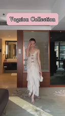 Vogsion | The "Odilon" Beige Floral Bow V-Neck Tiered Lace Maxi Dress – Petite & Regular