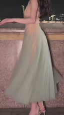 Vogsion Mint Ombré Draped Lace Maxi Dress
