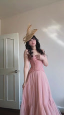 Vogsion Blush Lace Corset Tulle Maxi Dress