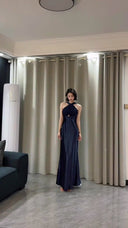 VOGSION Nocturne Halter Open-Back Maxi Dress