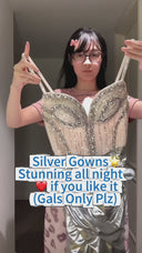 Vogsion Silver Metallic Handcrafted Beaded Corset Mermaid Evening Gown 2026