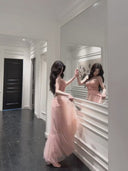 Vogsion Blush Lace Corset Tulle Maxi Dress