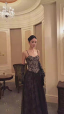 Vogsion Midnight Lace Corset Tulle Evening Gown