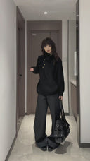 Vogsion Irregular Button High-Neck Knit