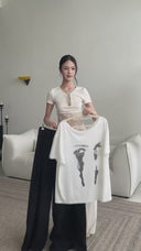 VOGSION ÉCLIPSE Petite Off-Shoulder Graphic Tee - Petite-Friendly Oversized White Graphic T-Shirt | Versatile Off Shoulder Summer Top