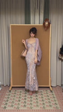 The Vogsion Evangeline Cascading Ruffle Floral Maxi & Ethereal Shrug Set
