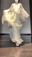 Vogsion Seraphina Tiered Chantilly Lace Maxi Dress - Romantic Pastel Coquette Gown