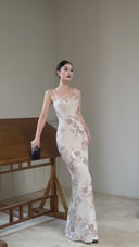 VOGSION “Ethereal Bloom” Embroidered Floral Gown