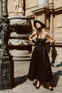 Black A-line corset midi dress full length