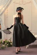 Black princess corset midi dress indoor full length