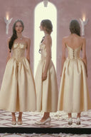 Gold Princess X corset midi dress front side and back views